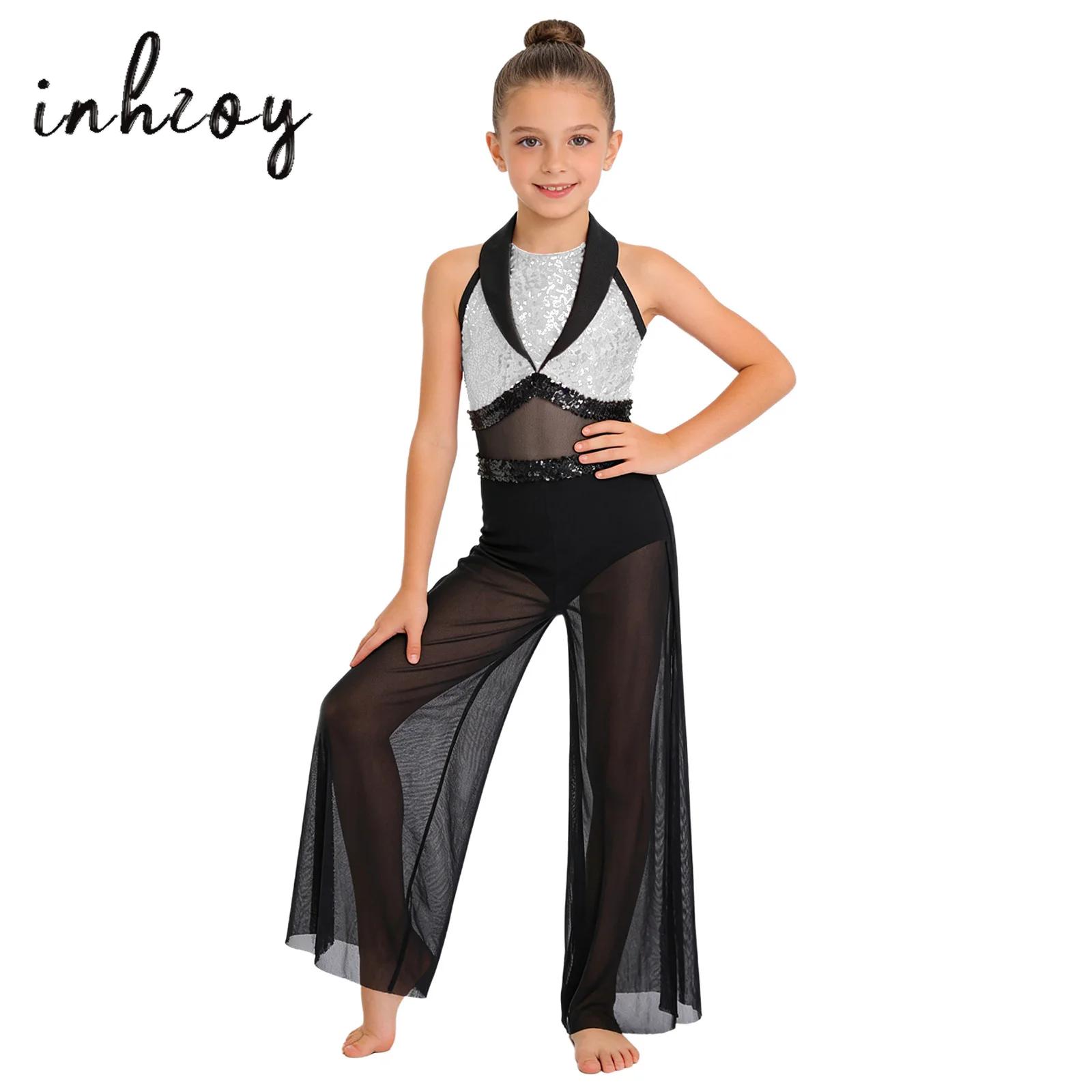 Macacão de Dança Lírica Moderna para Meninas, com Calcinha de Tule Transparente, Body para Ballet, Acrobacias, Ginástica e Patinação