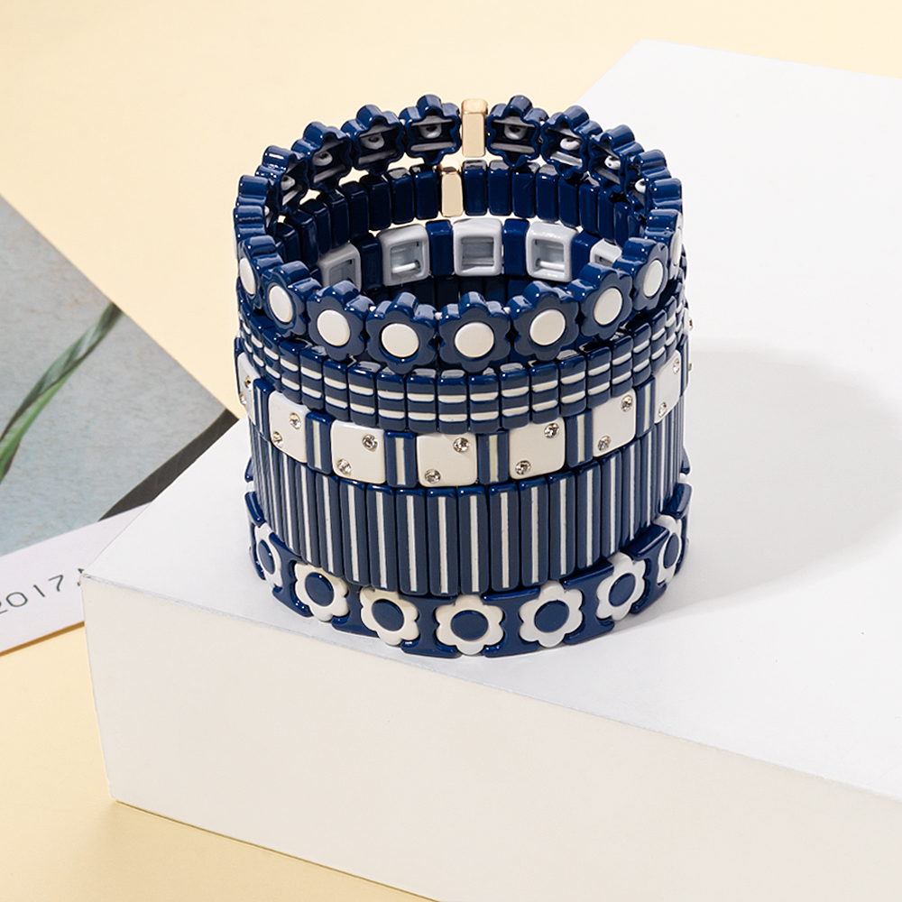 2023 neue Design Armbänder Sets Für Frauen Bunte Perlen Elastische Armreif Handgemachte Boho Emaille Schmuck Geschenk
