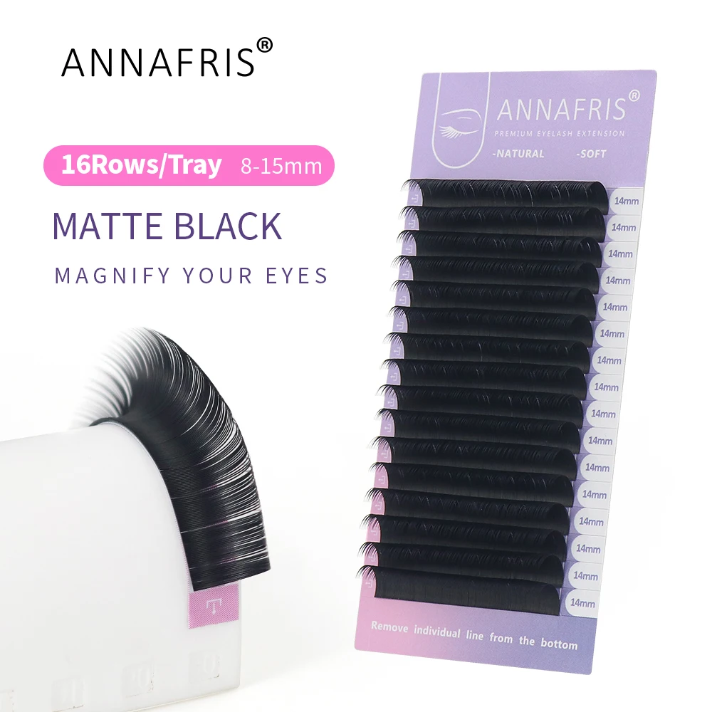 ANNAFRIS pestañas individuales 8 ~ 15mm Premium Individual hecho a mano volumen visón extensión de pestañas postizas 16 líneas Maquillaje Cilios