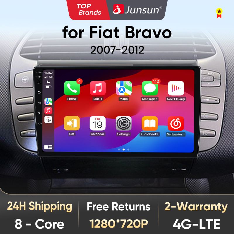 Junsun V1 AI voz inalámbrica CarPlay Android Auto Radio para Fiat Bravo 2007 2008 2009 2010-2012 4G coche Multimedia GPS 2din