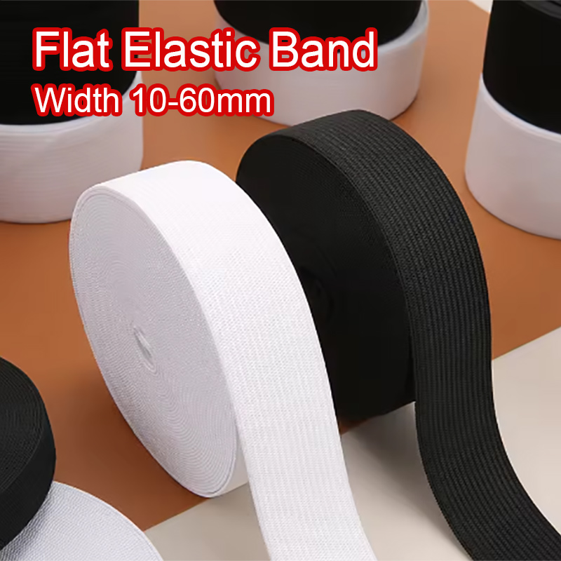 Faixa elástica de costura de 5 metros, 10-60mm, estiramento pesado, alta elasticidade, malha elástica para costura, cintura elástica branca e preta