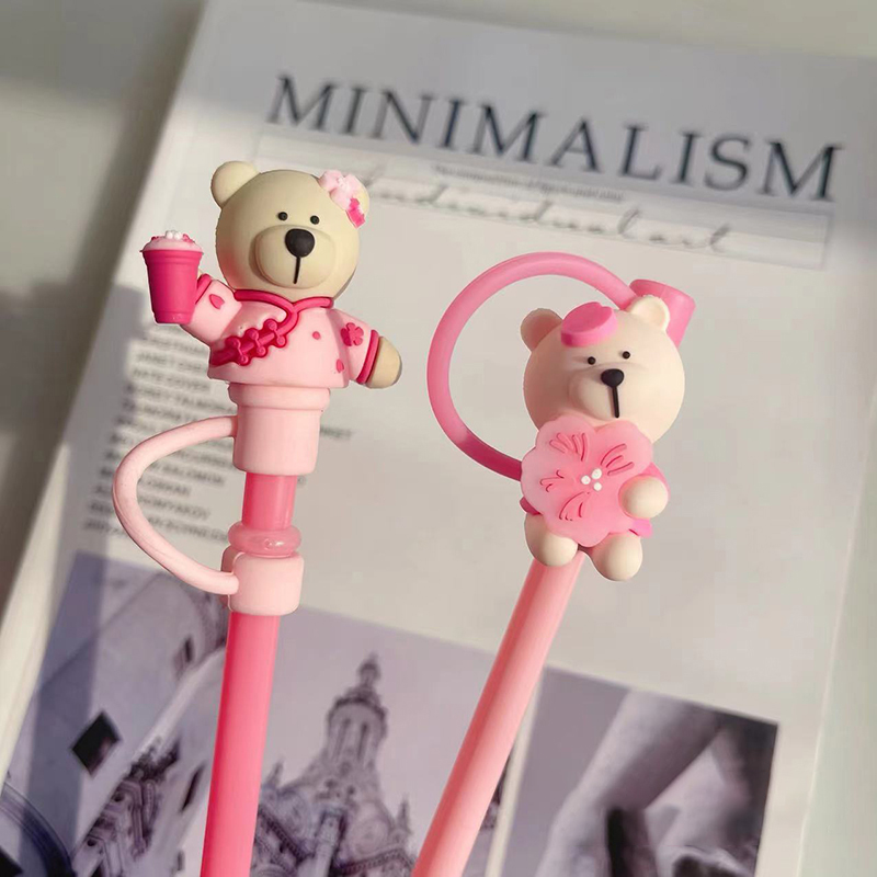 Симпатичные соломенные топперы Kawaii Bear, соломенная крышка, Обложка, соломенные наконечники, регулируемый декоративный чехол для соломинок 7-8 мм