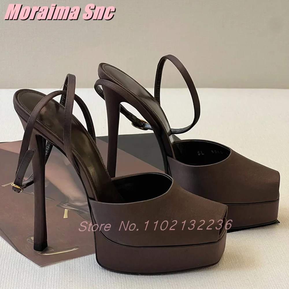 2025 Summer New Peep Toe Platform Sandals Satin Stiletto High Heel Ankle Buckle Strap Sexy Fashion Women's Dress Shoes Summer