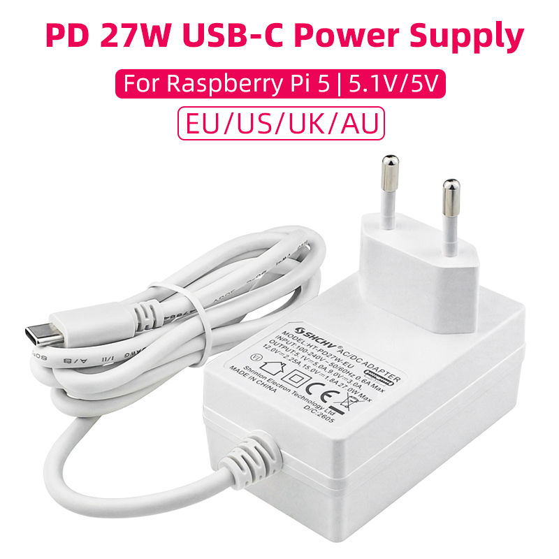 Raspberry Pi 5 5.1V 5A Alimentatore PD 27W USB Tipo C GaN Caricatore EU US UK Spina Adattatore di Alimentazione per Raspberry Pi 5/4B RPI 5