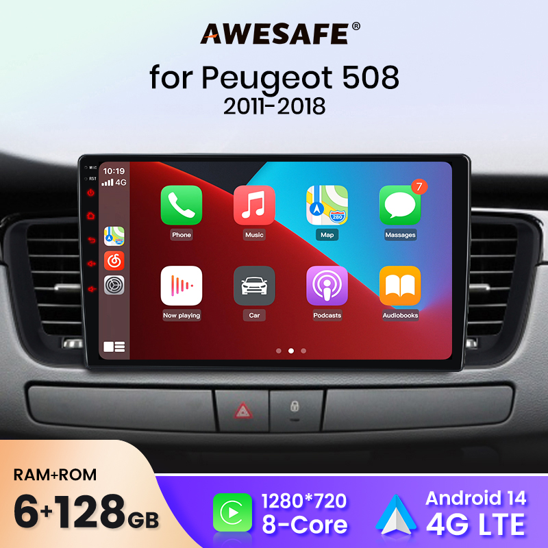 AWESAFE Kabelloses CarPlay Android Auto Autoradio für Peugeot 508 2011-2018 Intelligente Autosysteme BT FM RDS Plug & Play SWC UK Versand