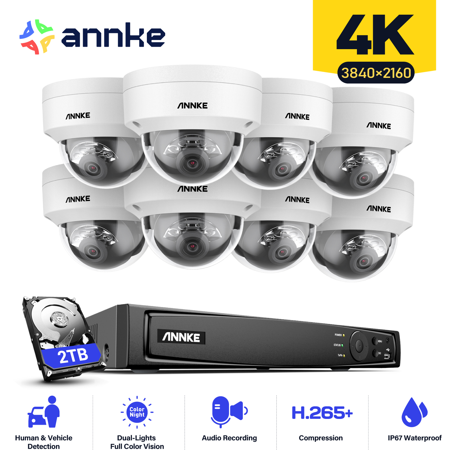 ANNKE 4K 8CH POE sieciowy system nadzoru wideo rejestrator NVR z 8 szt. 4 szt. 8MP nagrywanie dźwięku kamera bezpieczeństwa Ip