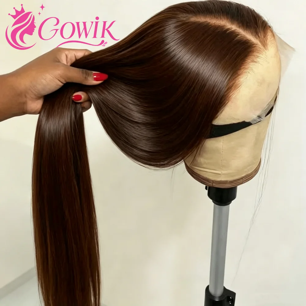 34 36 Inch Bone Straight Human Hair Chocolate Brown 13X6 HD Lace Front Wigs 200% Density Brazilian Pre Plucked Lace Frontal #4 Colored Wig For Women
