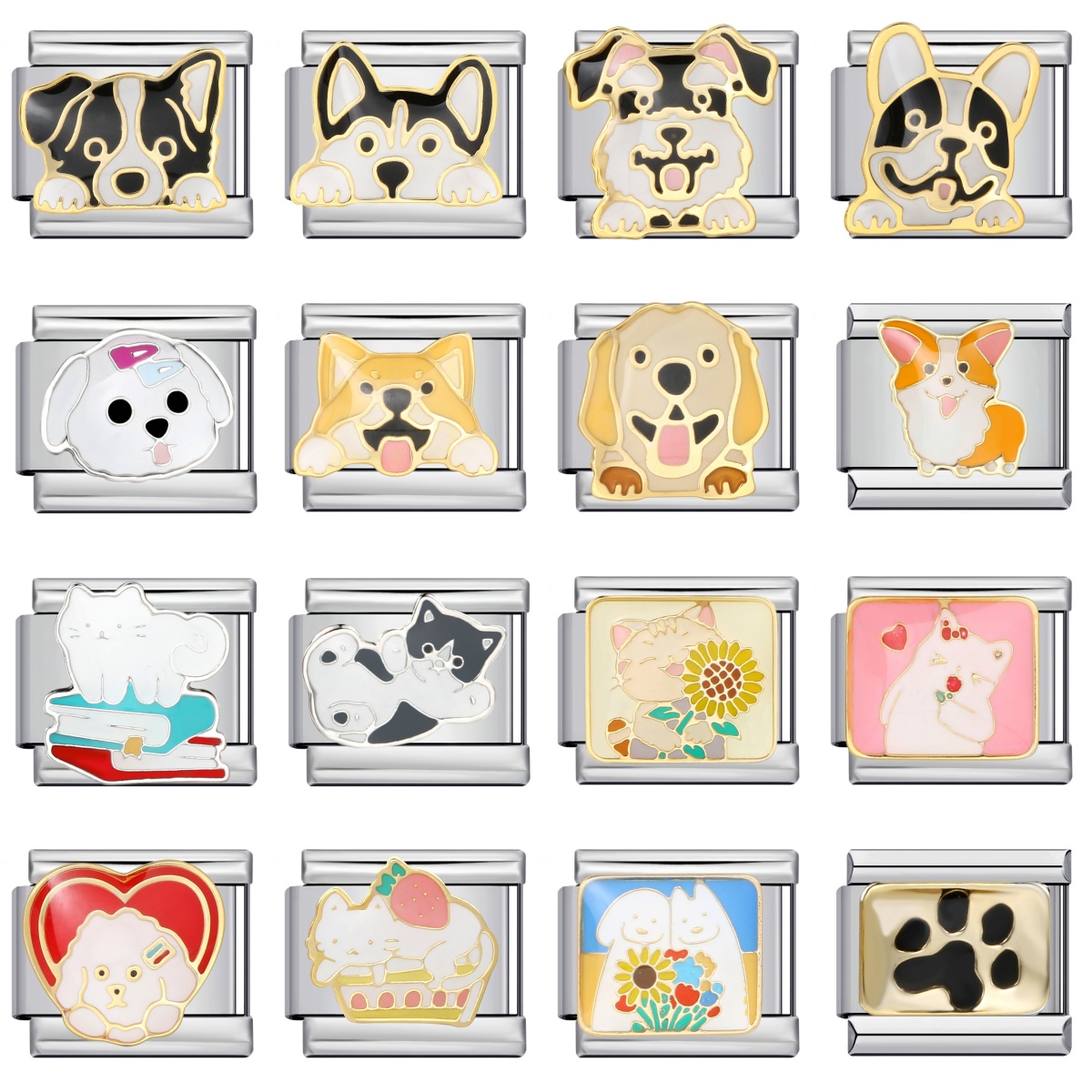 Modne Kawaii Urocze Zwierzątka Pies Kot Panda Włoskie Zawieszki Pasujące do Bransoletki 9mm Stal Nierdzewna Biżuteria DIY Prezent dla Kobiet