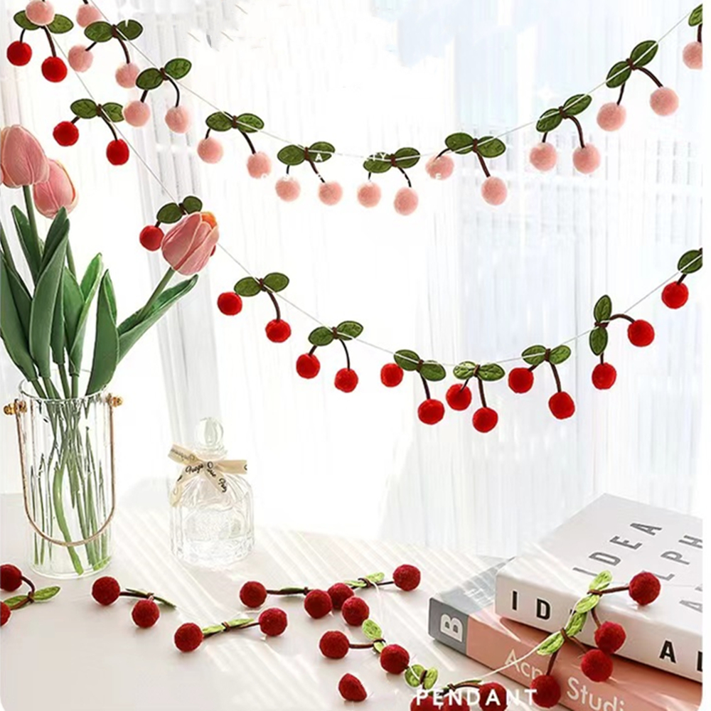 1 ชุด INS Felt Cherry Garland ธงสําหรับเด็ก 1st Birthday Baby Shower Party ตกแต่ง Bayberry ผลไม้ห้องนอนแขวนผนังแบนเนอร์