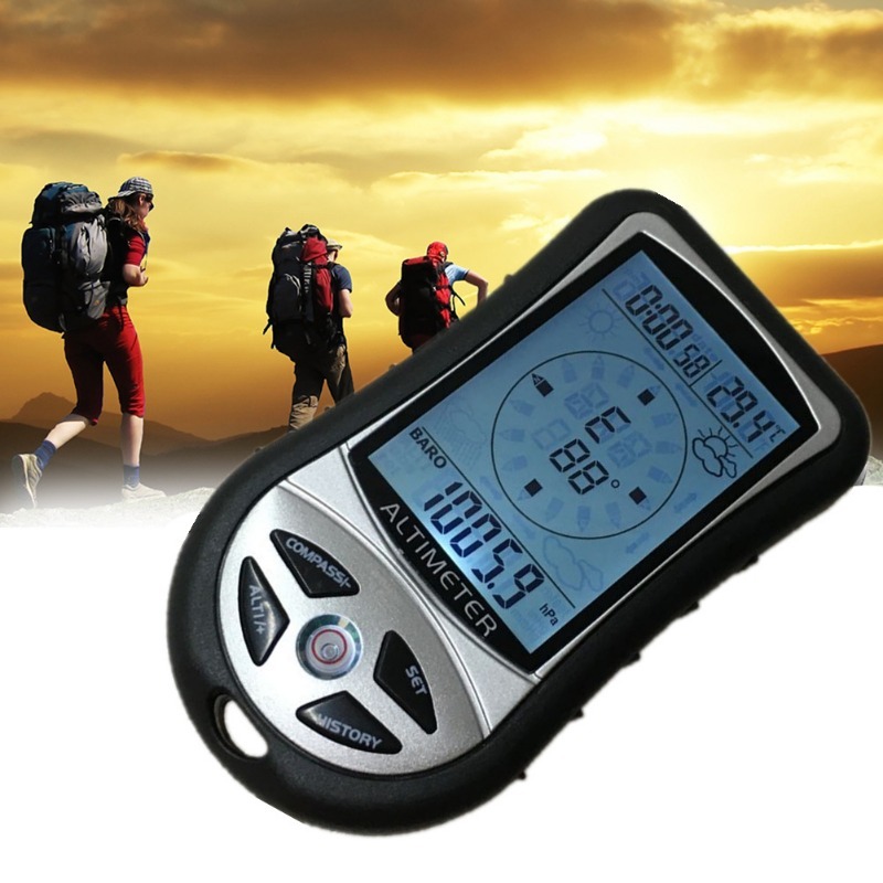 Handheld Eletrônico Altímetro Bússola, Pressure Gauge, Elevation Meter, Termômetro, Pesca ao ar livre Barômetro, 8 em 1