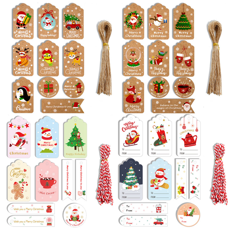 Etiquetas de papel kraft de feliz natal, 50 peças, faça você mesmo, embrulho de presente, decoração, cartão de presente, árvore de natal, etiqueta suspensa, natal, ano novo, lembranças de festa