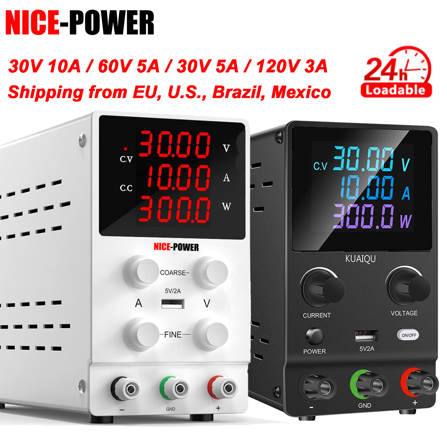 Alimentatore da laboratorio DC regolabile 30V 10A /60V 5A/120V 3A Fonte di alimentazione da banco digitale per regolatore di tensione di riparazione anodizzato al titanio