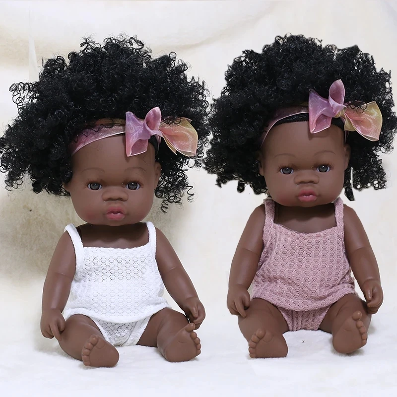35cm Neugeborene Reborn Afrikanische Puppe Baby Simulation Weichvinyl Kinder Lebensechte Spielzeuge Weihnachts- und Geburtstagsgeschenke Puppen für Babys