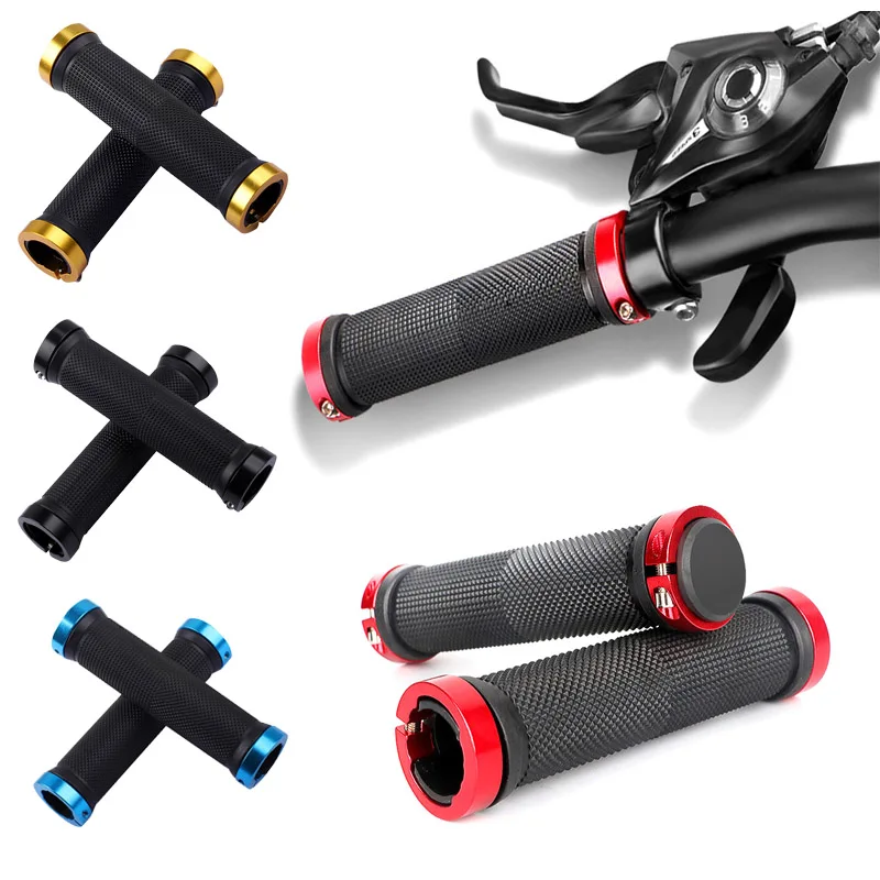 Grip setang sepeda MTB bahan karet, stang sepeda MTB penguncian bilateral genggaman setang sepeda