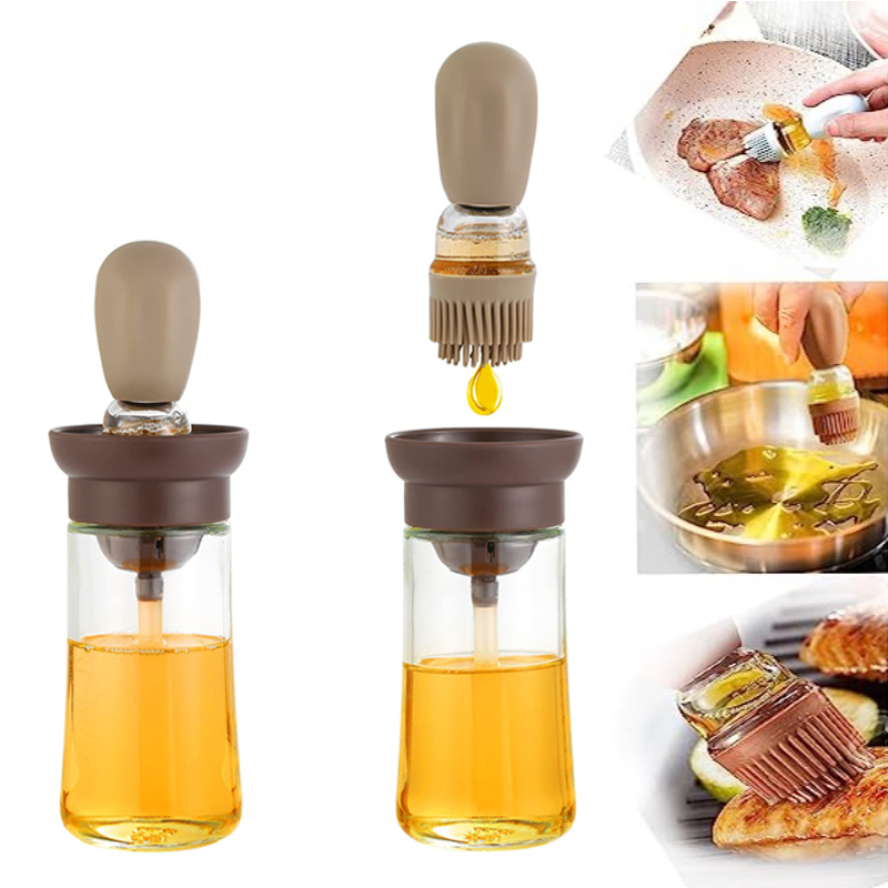 Bottiglia di olio da cucina portatile Controllo della spazzola in silicone quantitativo con bottiglia spray per barbecue per distributore di olio da forno per cottura al barbecue