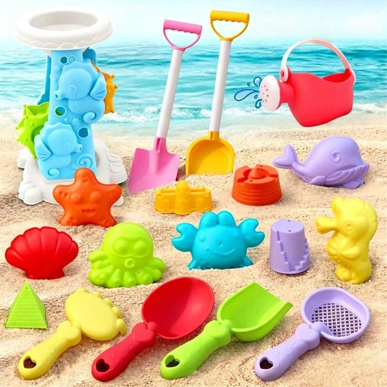 Juego de Juguetes de Playa para Niños, Pala Flexible, Camión Volquete, Moldes de Animales y Castillos, Regadera, Kit de Juego para Arena, Agua y Nieve