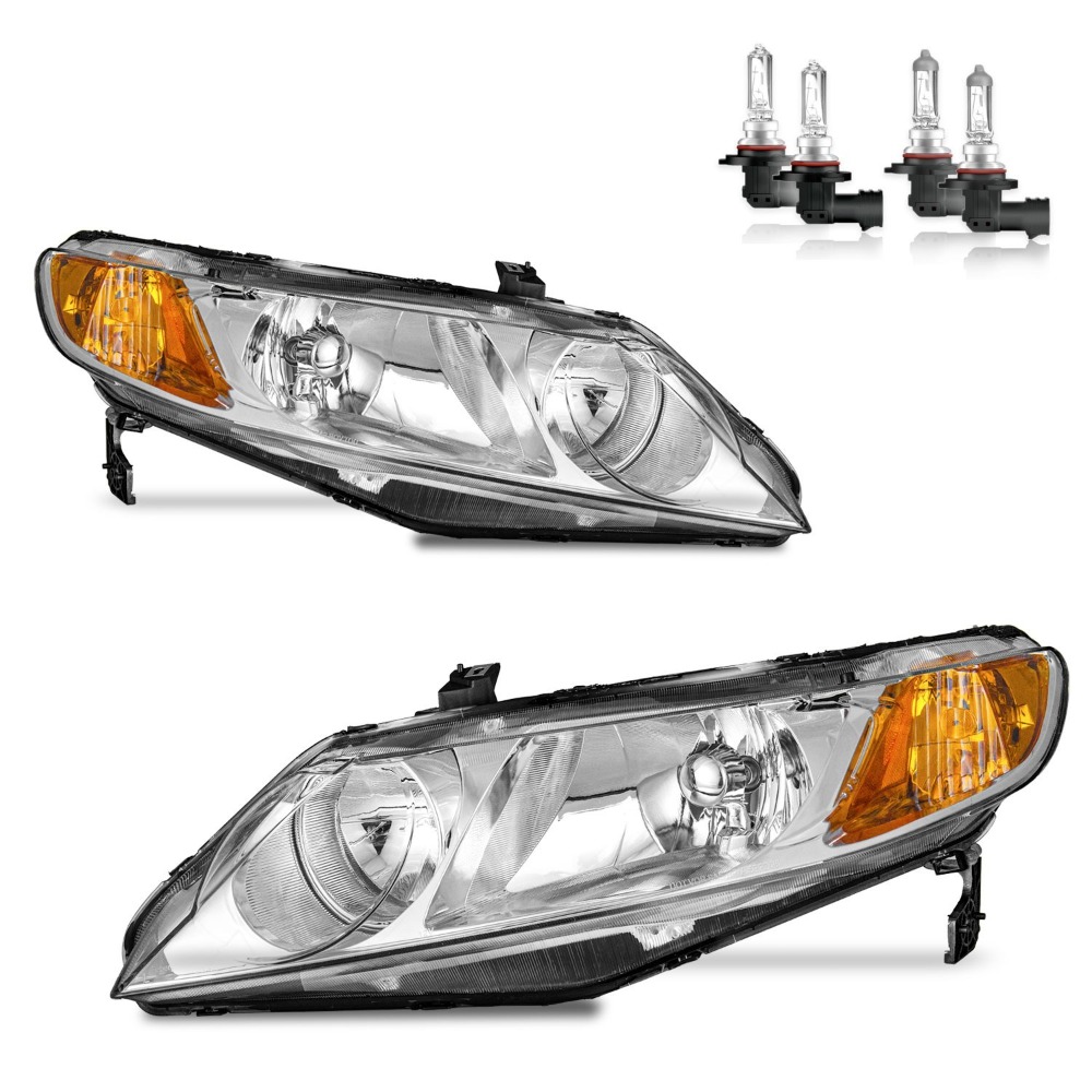 Par de Faróis de Canto Cromados Âmbar para Honda Civic Sedan 4 Portas 2006-2011 com Lâmpadas