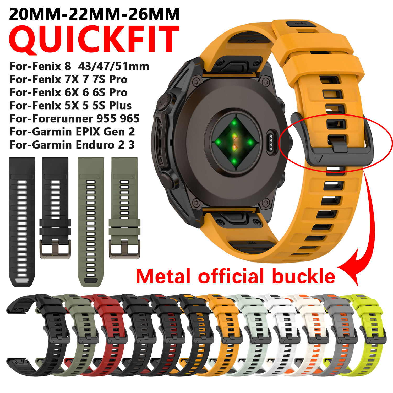 QuickFit-Bracelet de montre Fenix 8, Bracelet en silicone, Bracelet pour Garmin Fenix E 8, 47mm, 51mm, 43mm, 7mm, 7X, 6mm, 6X Pro, Epix Gen2, Enduro2 3, 20mm, 22mm, 26mm