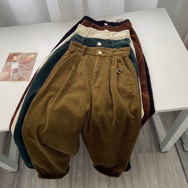 Pantalon Vintage en velours côtelé taille haute pour femme, droit, décontracté, pleine longueur, mode coréenne, Baggy, assorti avec tout, nouvelle collection printemps automne