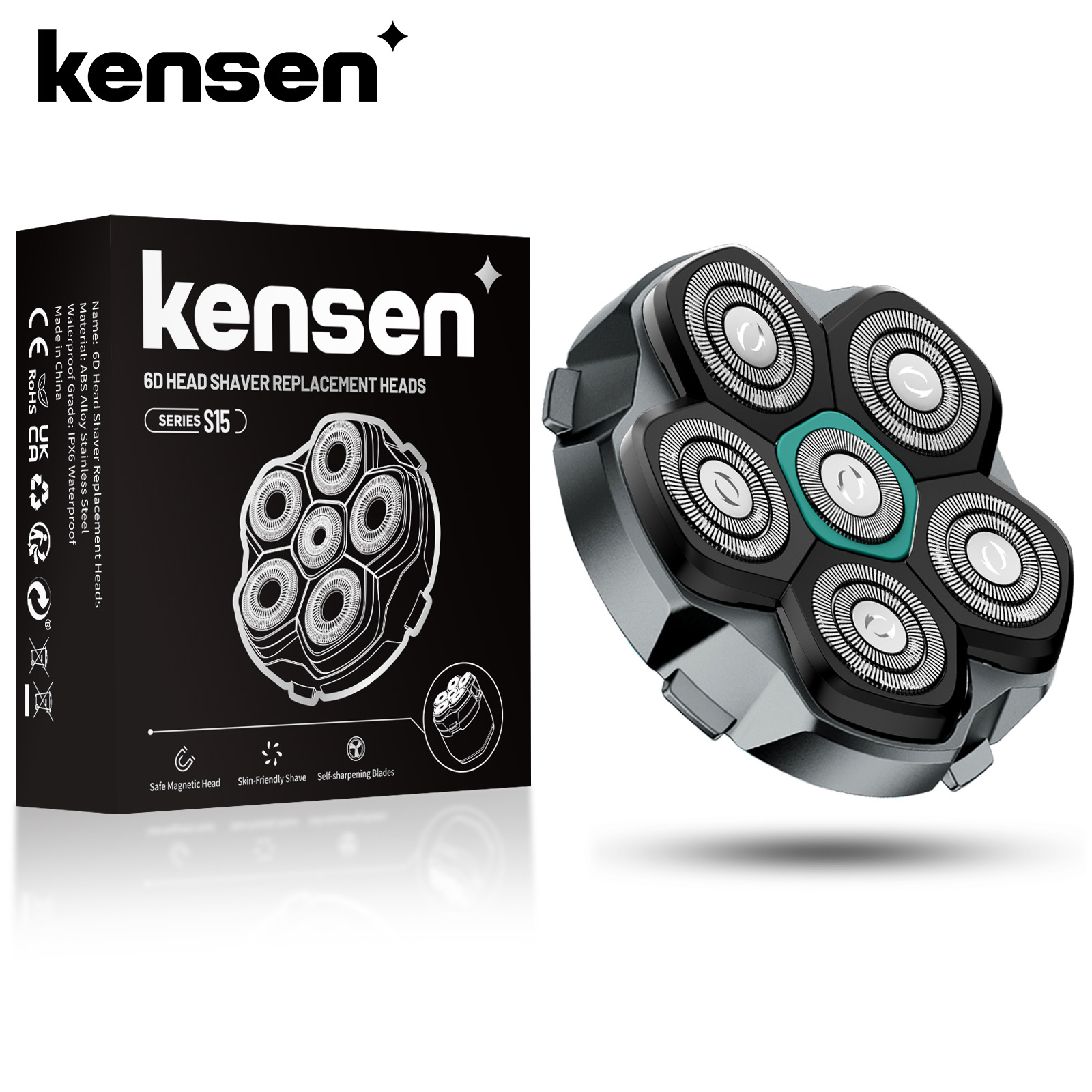 Cuchilla reemplazable KENSEN para afeitadora de cabeza S15, cabezal de afeitar magnético 6D, hoja de afeitar de acero inoxidable resistente al agua para cortador de FK-8750