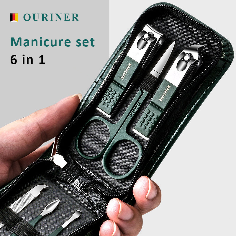 Deutschland 6-teiliges tragbares Luxus-Maniküre-Set, Pediküre-Sets, helles Schwarz, Nagelknipser-Set, Körperpflege-Werkzeuge, Augenbrauenschere