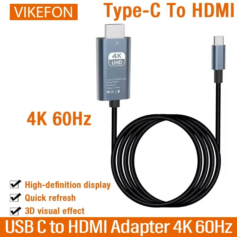 タイプCからHDMIアダプター,4K, 60Hz,コンバーターケーブル,iPhone 15,Macbook Air, iPad, Samsung Book,ラップトップ用
