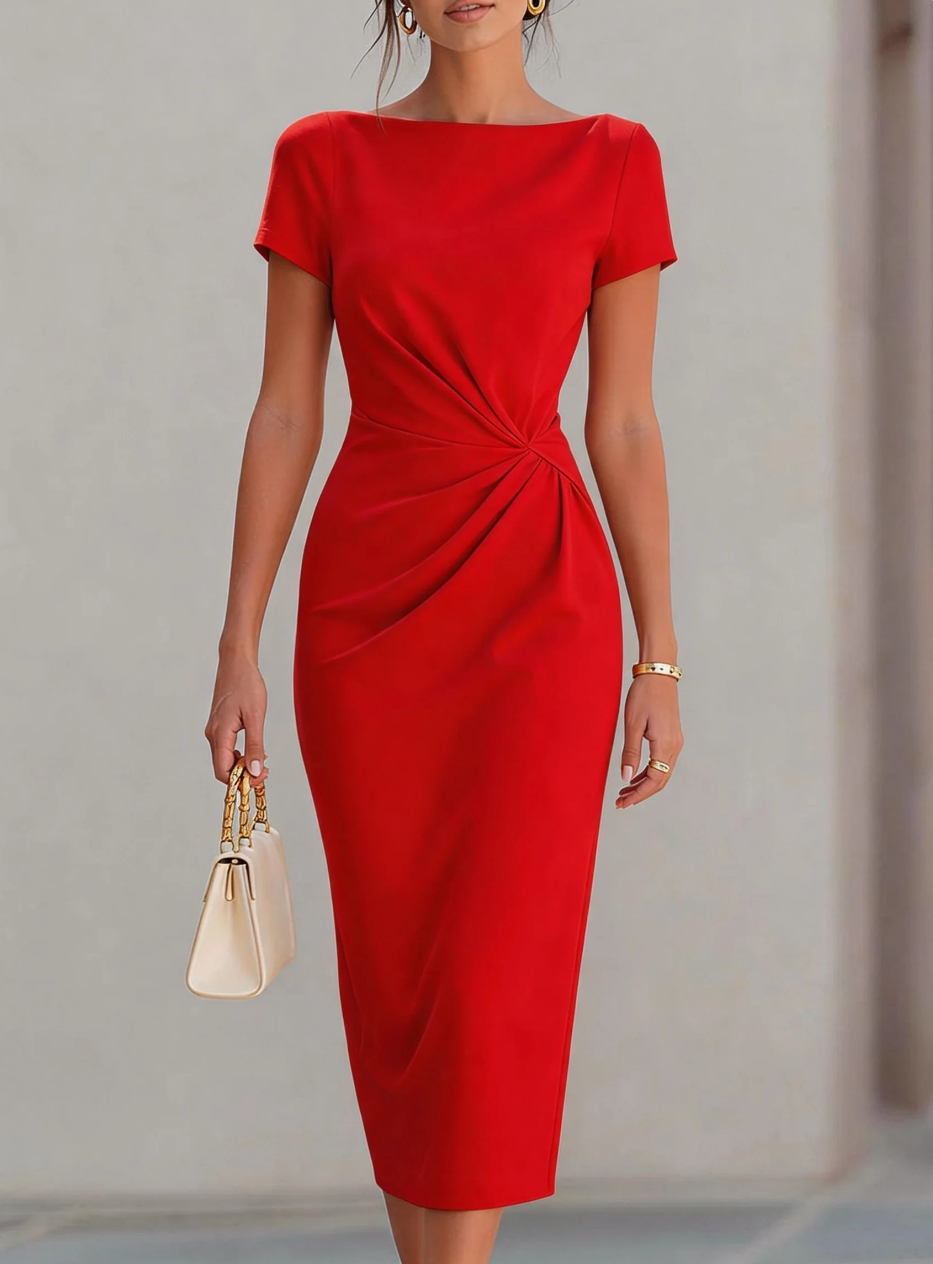 Robe midi moulante à manches courtes et taille torsadée pour femme, élégante pour le bureau, les fêtes et les cocktails
