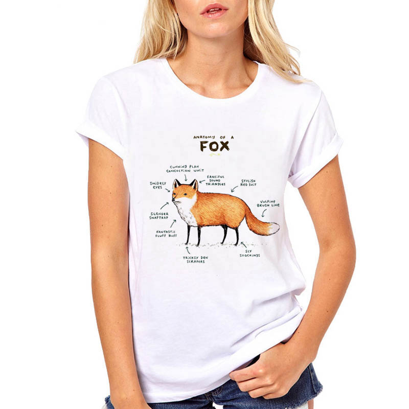 Harajuku kawaii t-shirt anatomia di fox cat graphic tees top da donna maglietta estetica girocollo vestiti estivi per le donne