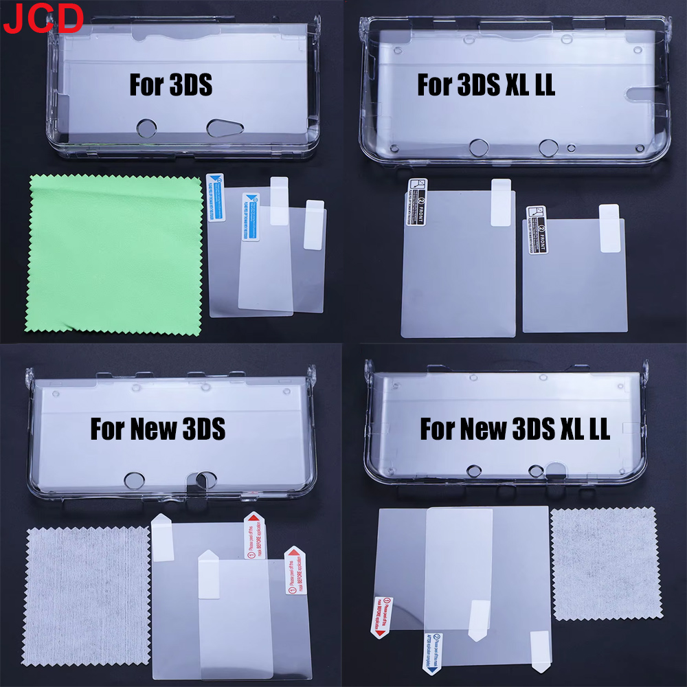 JCD-funda de plástico transparente con cristal para consola de juegos 3DS, 3DS, XL, LL, nuevo, 3DS, XL/LL, con película protectora de pantalla