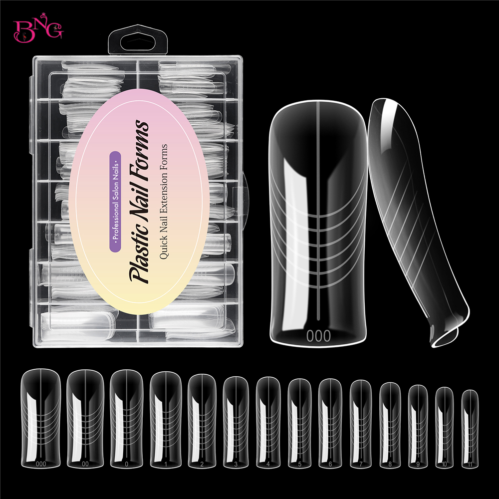 BNG 140 Stück obere Formen für Nagelverlängerungen, elegantes, quadratisches Dual-Formen-Nägel, UV-Gel-Nagellack, schnelle Gebäudeform, wiederverwendbare Nagelform