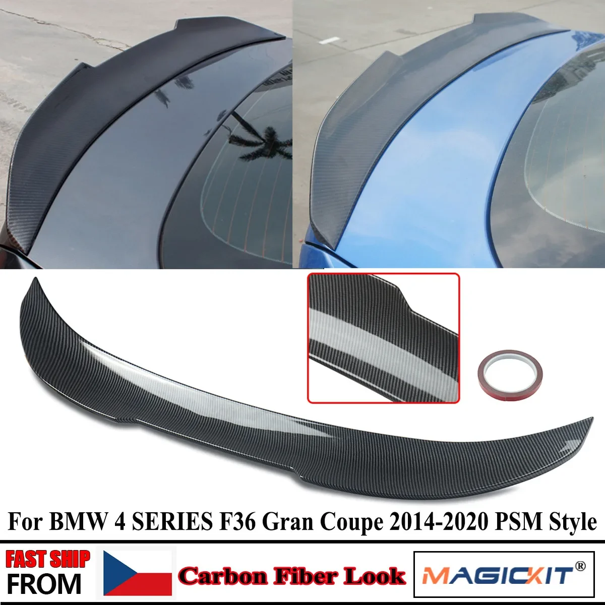 Magickit para bmw f36 4 séries 4 portas gran coupe psm estilo fibra de carbono olhar spoiler traseiro do tronco 14-20