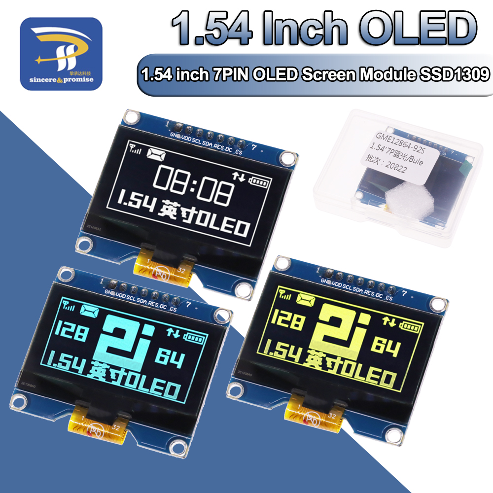 Módulo OLED de 1,54 pulgadas, pantalla LED 12864, unidad IC compatible con interfaz SPI SSD1306 para Arduino de 7 pines, 128x64, SSD1309