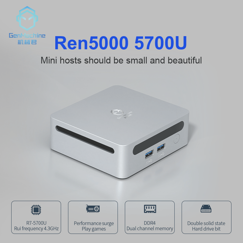 2025 GenMachine nuevo Mini PC 5700U Windows 11 Ryzen compatible con Windows 11 DDR4 3200MHz AMD WiFi6 Max 64GB ordenador para juegos Diy
