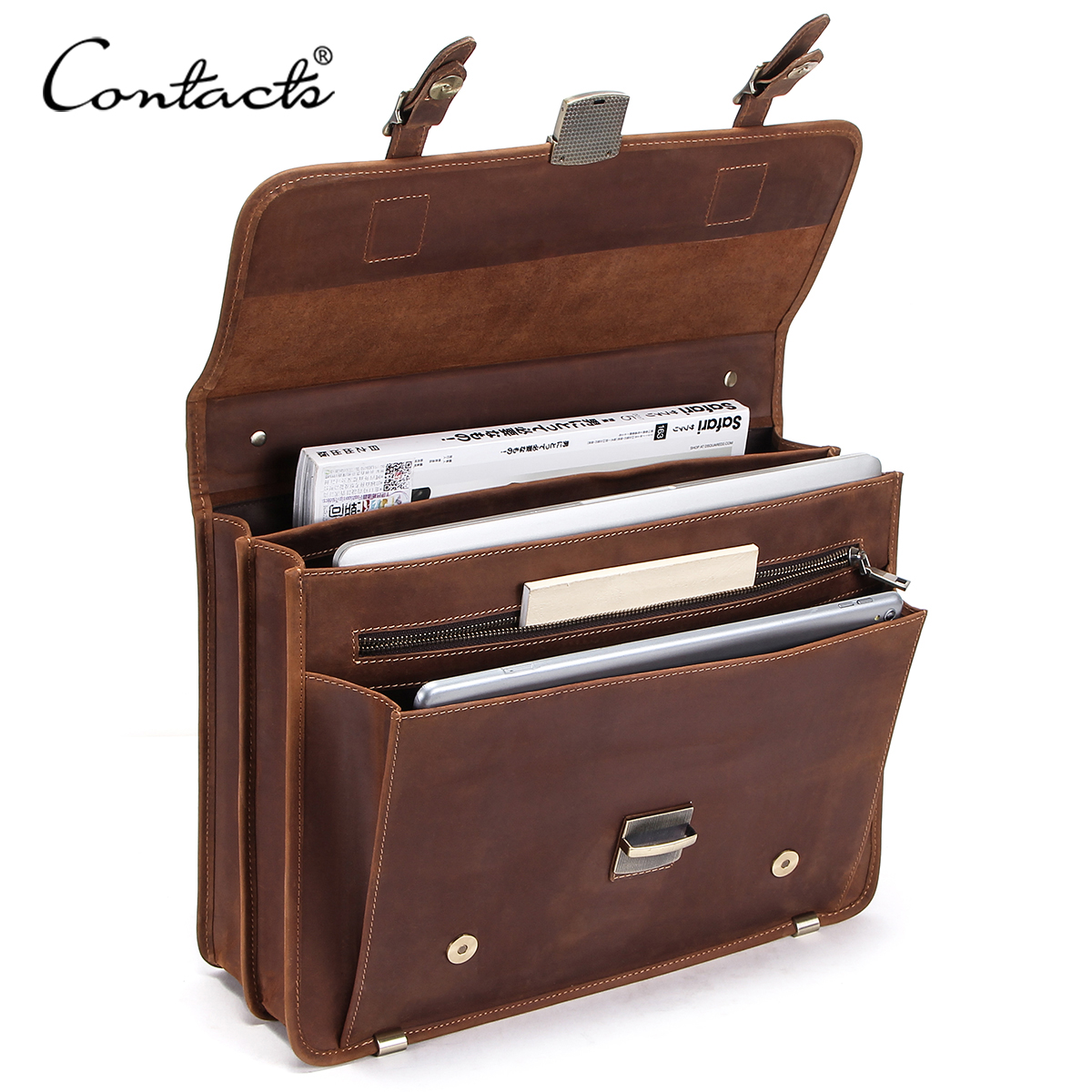 CONTACT'S Genuine Leather Business Bags for Men High Quality Briefcase Office Bag Male Tote Laptop Bags Portfolio Bag Document