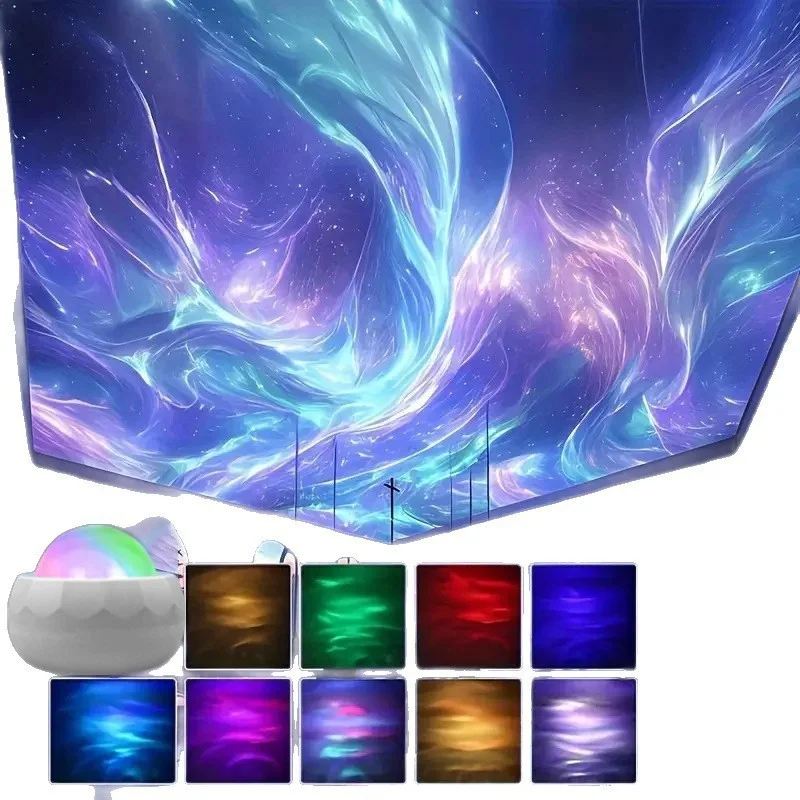 Northern Light Projector RGB Atmosphere Night Light Remote Control USB Aurora Projection Lamp 360° Rotate for Home Party Decor