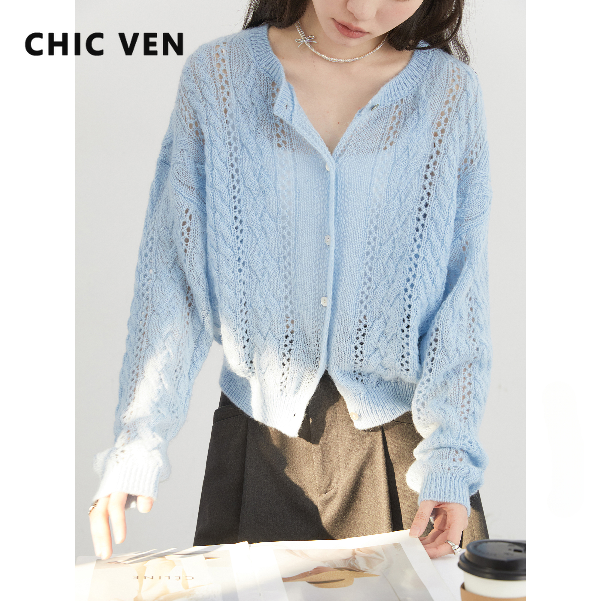 CHIC VEN Vrouwelijke Vest Losse Casual Mohair Holle Gebreide Truien Vrouwelijke Korte Jumpers Lente Zomer 2025, Tops