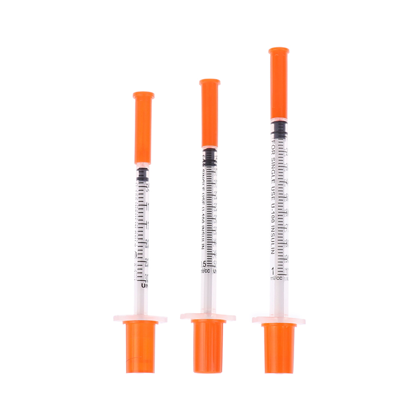 Seringa veterinária de plástico descartável, 5 peças 0.3/0.5/1ml tampa laranja seringa de insulina estéril com agulhas para animais de fazenda de animais de estimação
