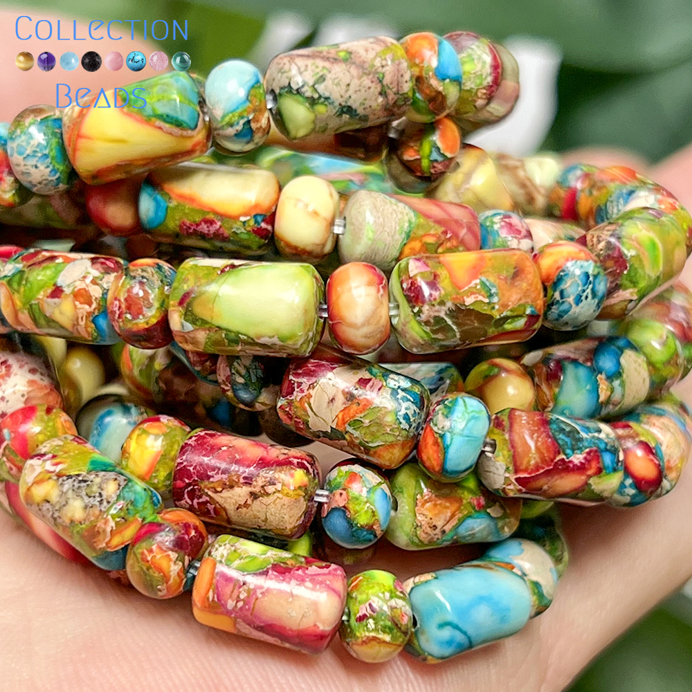 Koraliki dystansowe z naturalnego, kolorowego jaspisu morskiego o wymiarach 4x6x10mm do tworzenia biżuterii, bransoletek i naszyjników DIY.
