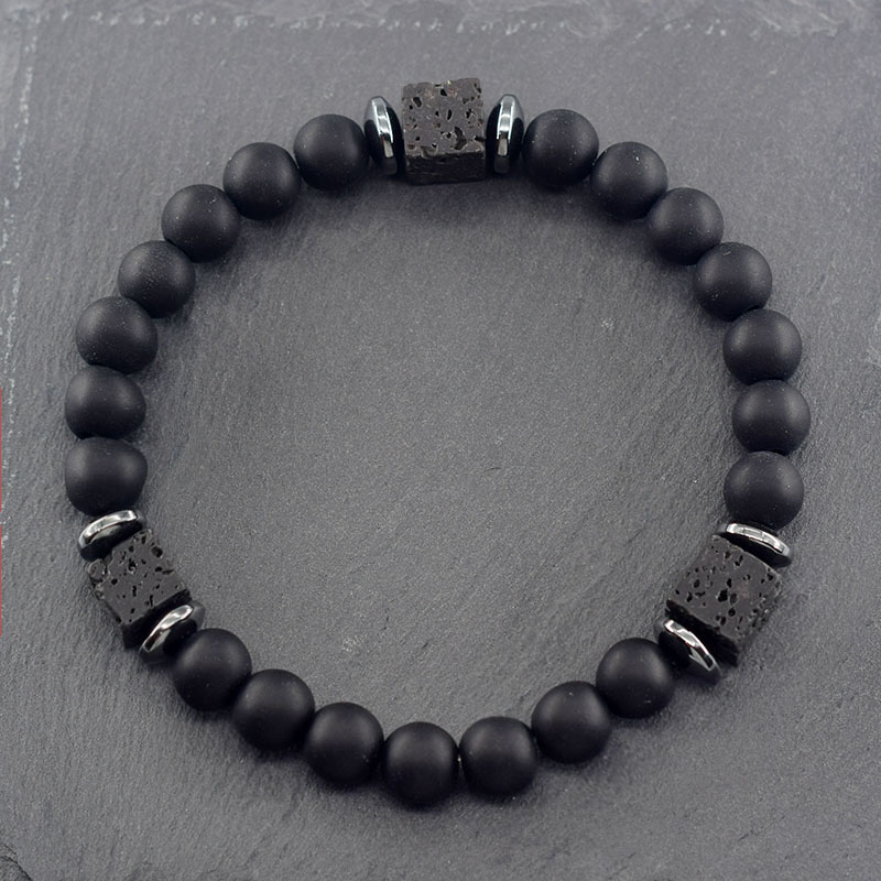 Retro Black Block Volcanic สร้อยข้อมือผู้ชายผู้หญิง Frosted Onyx Lava ลูกปัดเครื่องประดับทําด้วยมือโยคะสมาธิของขวัญวันเกิดขายส่ง