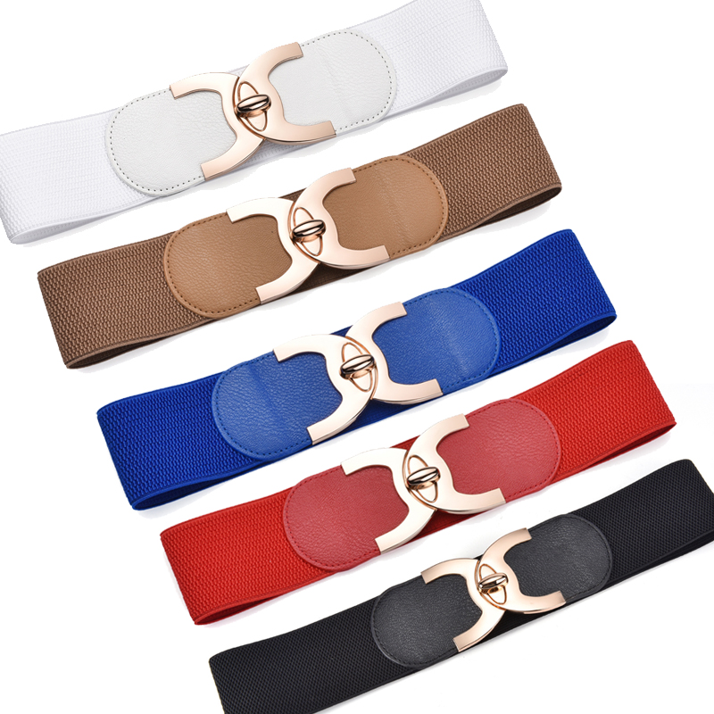 Cinture elastiche larghe per le donne cintura in vita elasticizzata da donna con fibbia dorata alla moda, cinture Vintage classiche taglie forti per le donne