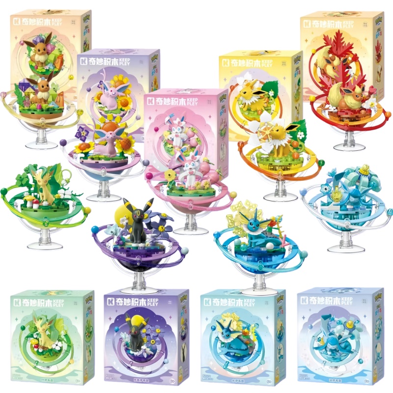 Keeppley Blok Bangunan Pokémon Asli Seri Planet Keluarga Evolusi Eevee Mainan Edukasi Model Perakitan Desktop Mainan Boneka