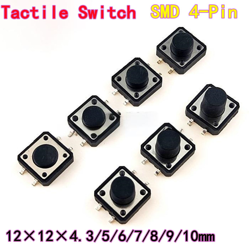 50 pièces 12x12x4.3/5/6/7/8/9/10mm SMD interrupteur Tactile 4 broches/Micro interrupteur à bouton-poussoir