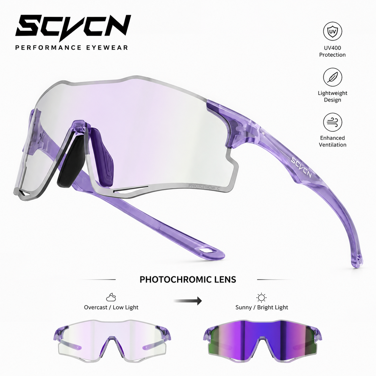 Okulary przeciwsłoneczne fotochromowe SCVCN do biegania damskie męskie okulary rowerowe okulary na rower UV400 okulary rowerowe MTB sportowe gogle rowerowe 2026