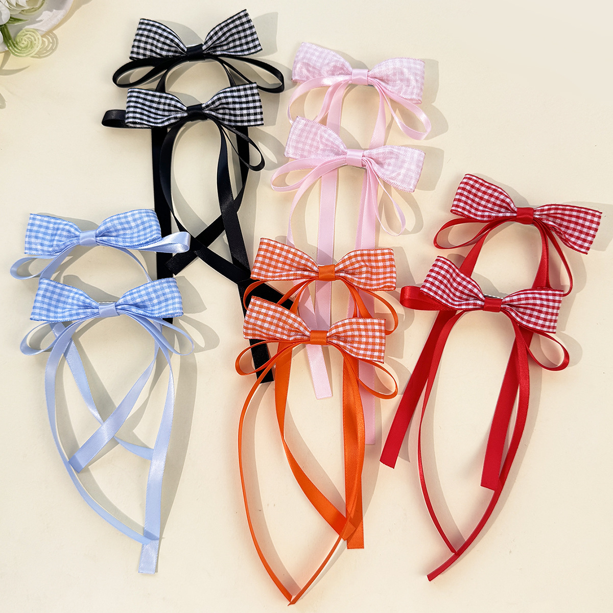 50pc Tartan Bow Hair Clips 3.3 Inch Plaid Long Tassel Barrettes College Style Hairgrips Hairpins for Women Girls Kids  Headwear