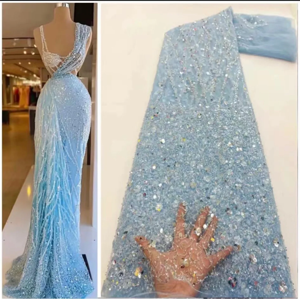Telas de encaje de lentejuelas de tubo bordado simétrico africano de 5 yardas, Material de costura de vestido de fiesta de encaje de tul francés nigeriano de alta calidad