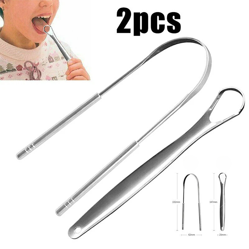 Raspador de lengua de acero inoxidable, limpiador de lengua, cuidado bucal, raspador de higiene Dental, herramienta de cuidado de la salud, 2 uds.