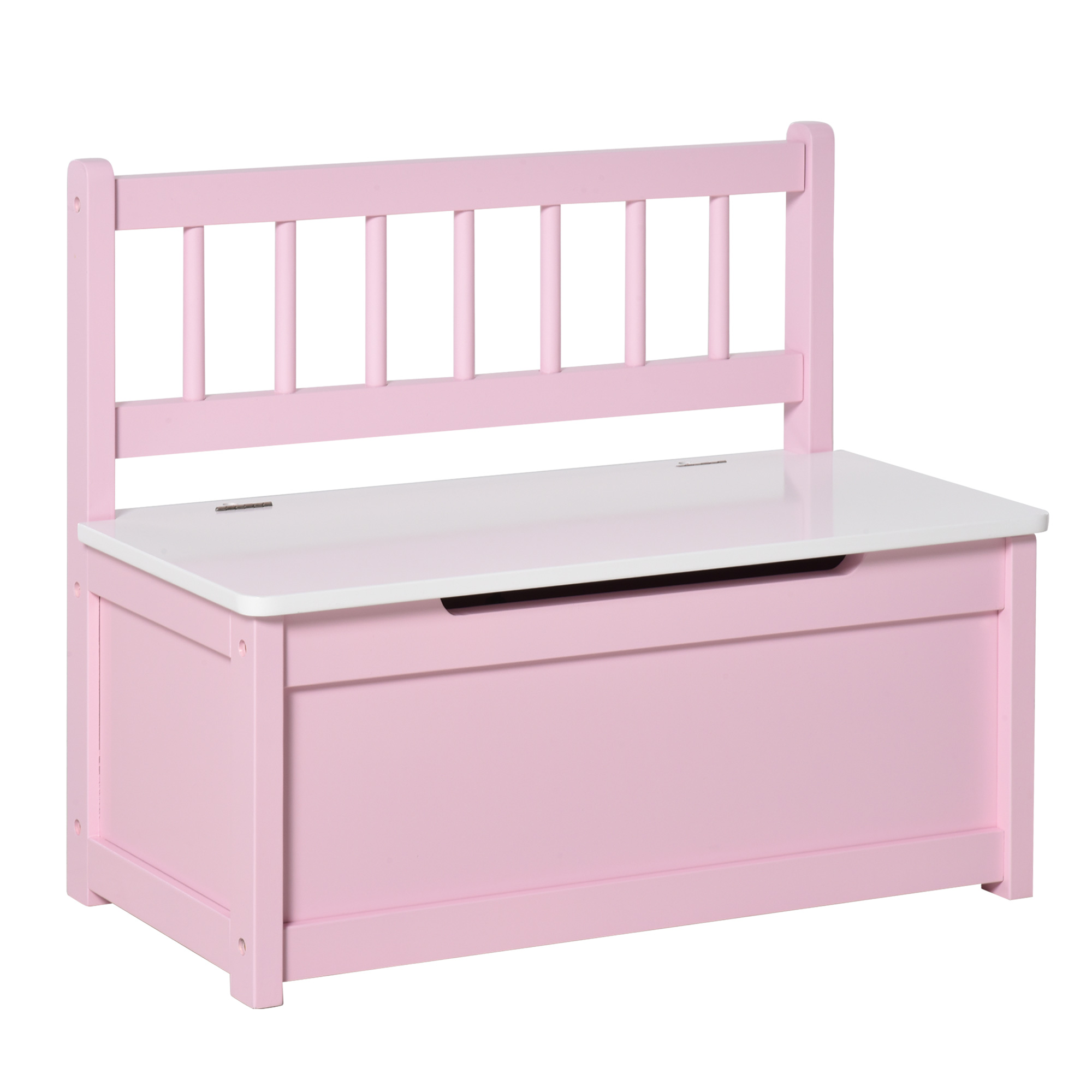 HOMCOM 2 In 1 Wooden Toy Box, Kids Seat Bench Storage Chest Cabinet Organiser w/ Safety Pneumatic Rod, 60 x 30 x 50cm