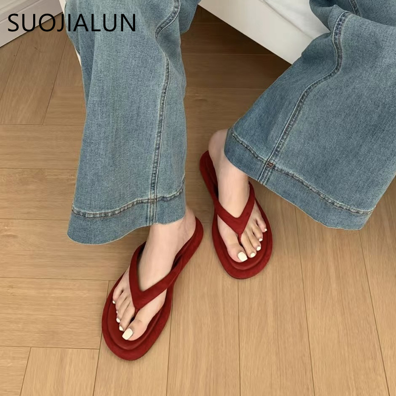 SUOJIALUN Summer New Candy Color Women Slipper Fashion Slip On Ladies Flat Heel Flip Flop Shoes Soft Casual Vacation Slides Sand