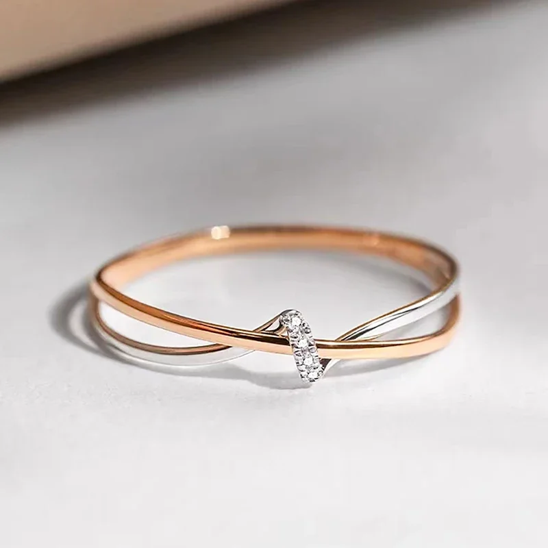 CAOSHI Einzigartige zweifarbige Twisty-Design-Ringe für Frauen, brillanter Zirkonia, Hochzeit, romantischer Schmuck, Alltagskleidung, Accessoires