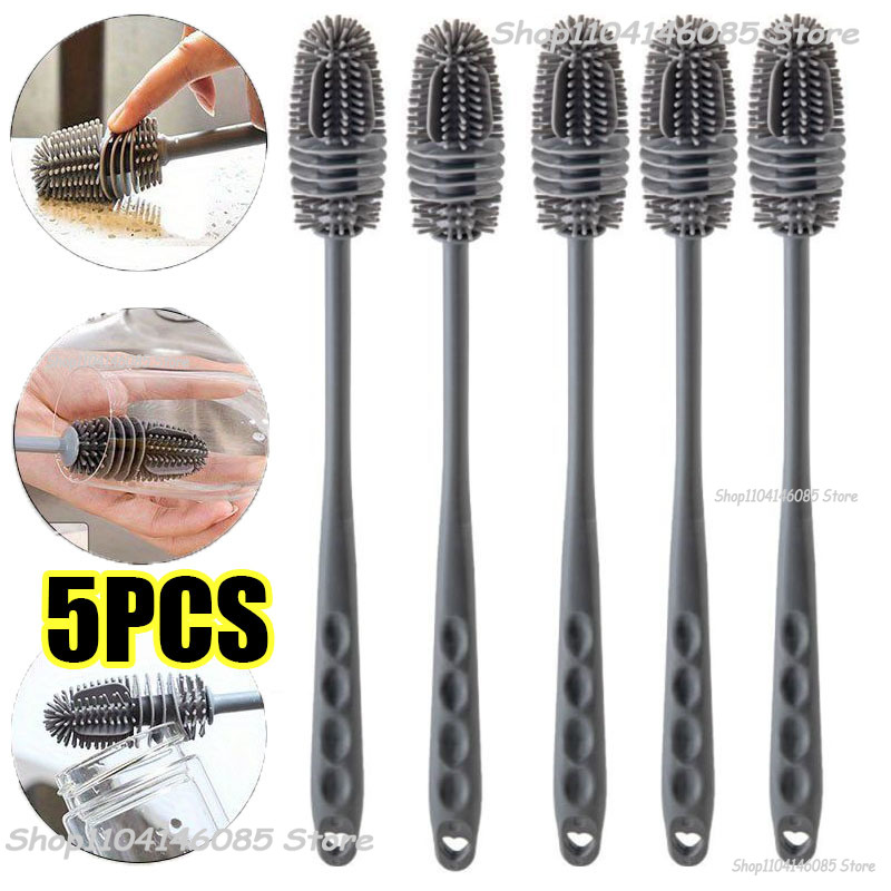 Escova de limpeza de garrafa de silicone com cabo longo, escova de limpeza de cozinha, copo térmico, escova de vidro, ferramentas de limpeza, escova de garrafa